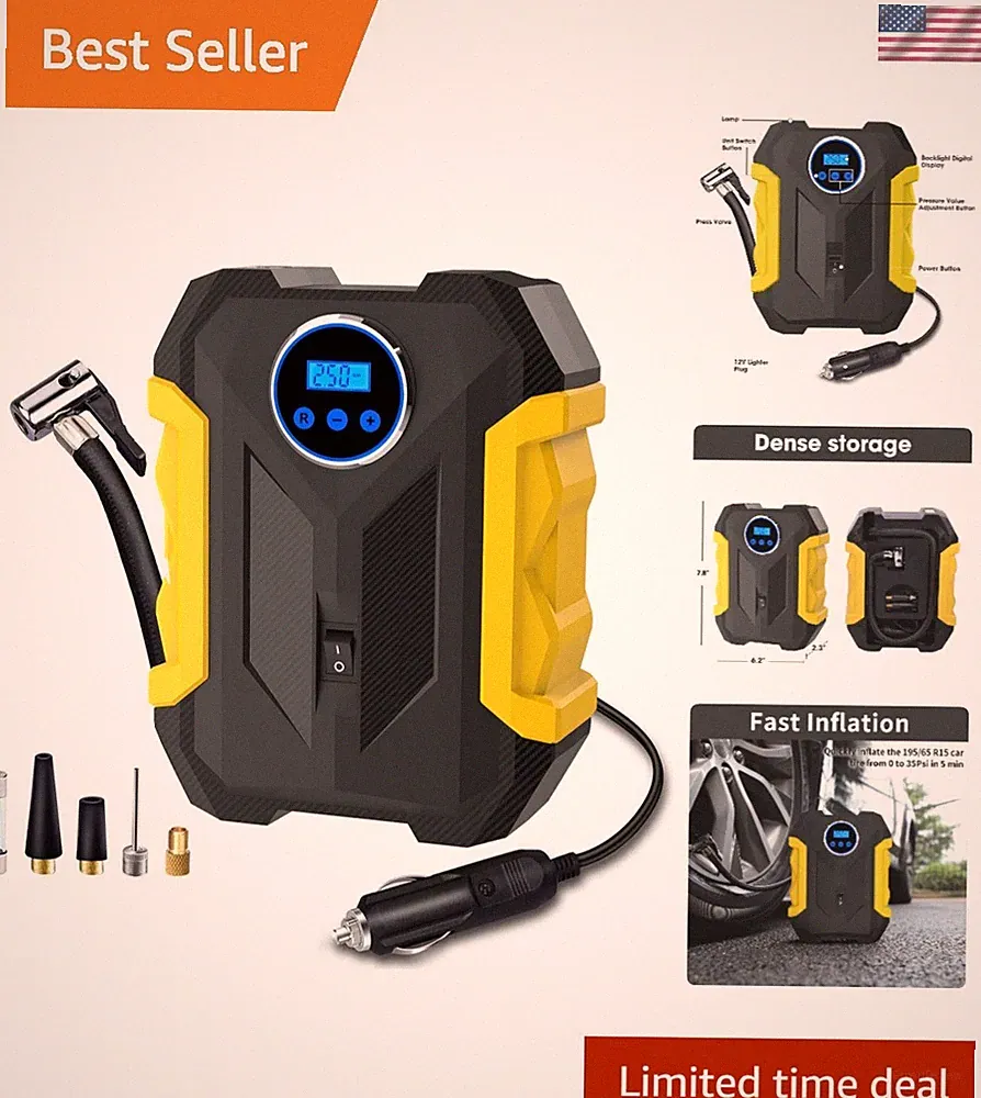 Multi-Purpose Air Compressor: 35L/min Flow, Digital Display, 3m Hose & LED Light