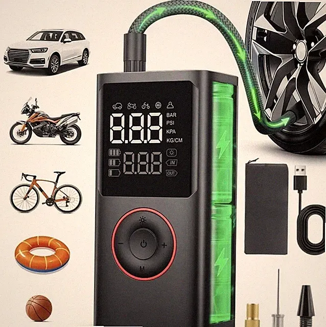Portable Cordless Electric Air Compressor 3500mAh Digital Display Black Adapters